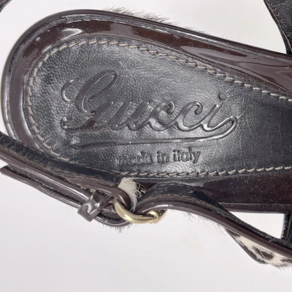 Gucci Sofia Leopard Print Calf Hair Platform Peep Toe Slingback Pumps Heels - Picture 8 of 10